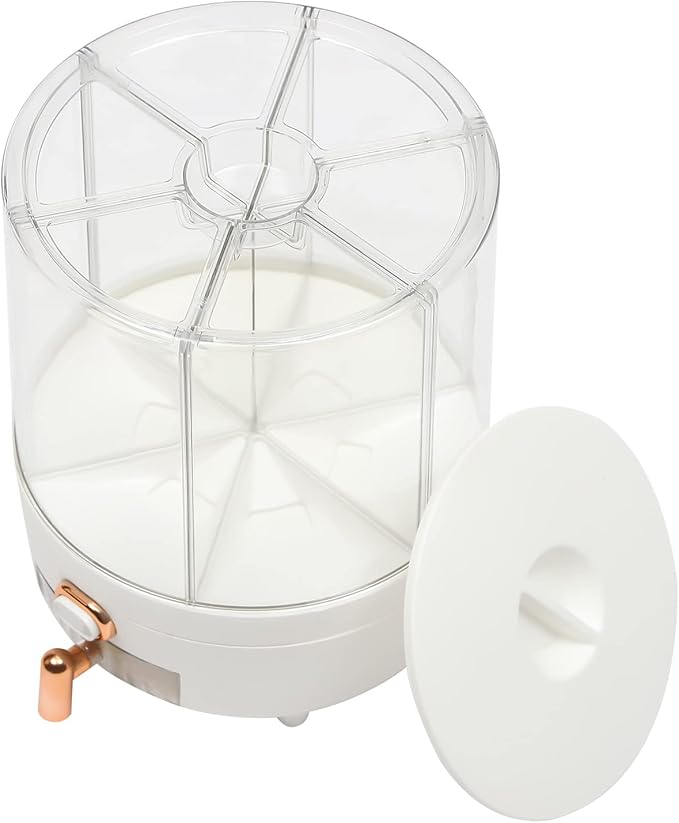 Large Cereal Containers Storage Rotating Rice Dispenser Dry Food Dispenser with 6 Compartments Kitchen Grain Storage Container Holder for Rice and Beans (White+Clear)