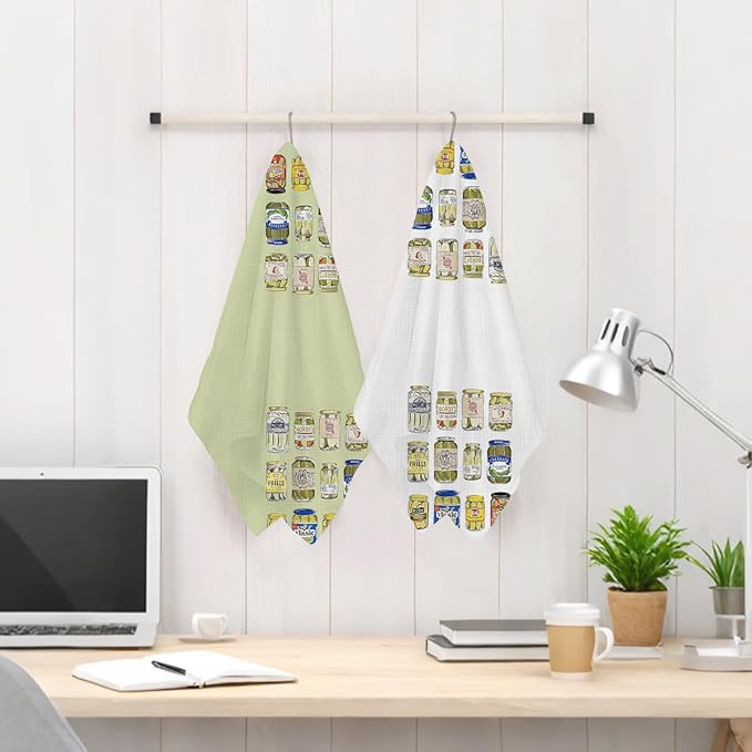 2Pcs Pickle Kitchen Towels, Pickle Lover Gifts Tea Towel Decorative Reusable Spring Dish Hand Towels Food Lover Gift for Cleaning Drying Women Mom Housewarming Gift 14 x 24 Inch Kitchen Home Decor