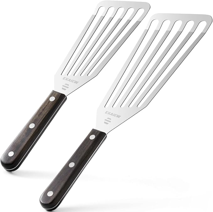2 Pack Fish Spatula Stainless Steel, Flexible Fish Turner Spatula Perfect for Flipping Eggs, Burgers and Baking, Durable Lightweight Metal Kitchen Slotted Turner for Cooking & BBQ, Perfect gifts