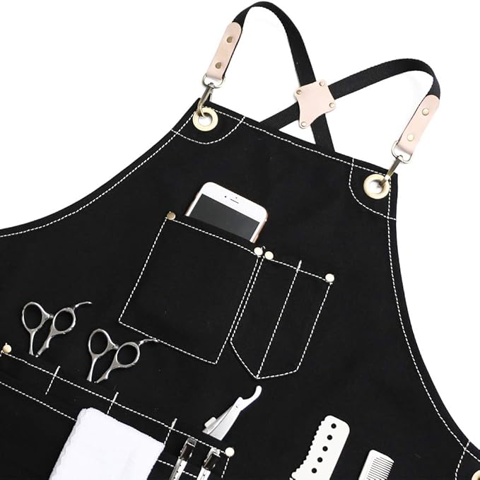Jeanerlor Work Apron Durable Tool Aprons for Women and Men Cross-Back Straps