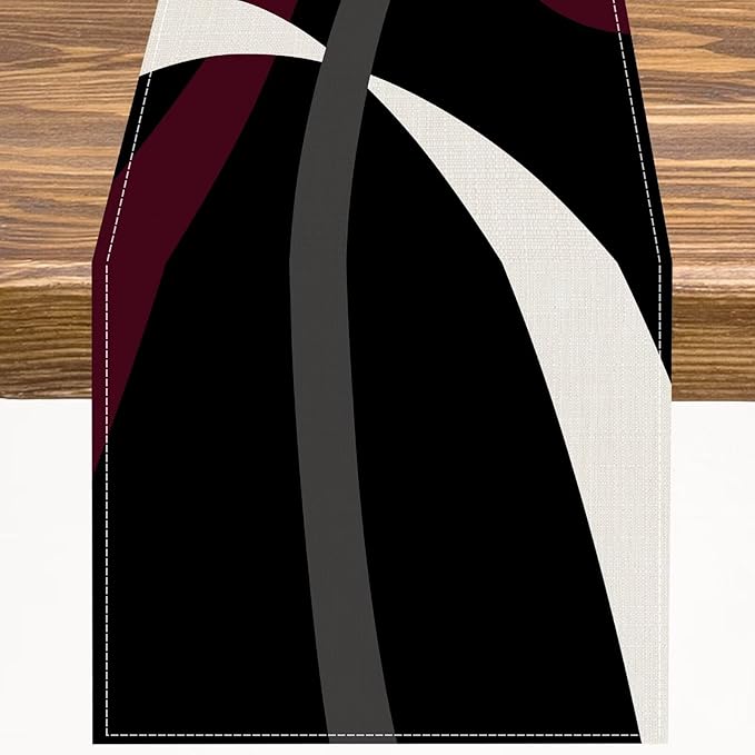 Abstract Geometric Table Runner Dark Purple Grey White Striped Black Background Modern Kitchen Dinner Runner for Indoor Home Living Room Party Dining Table Decoration 13"x36"