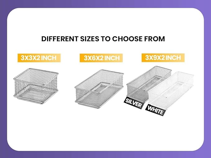 YBM HOME Silver Mesh Drawer Cabinet and or Shelf Organizer Bins, School Supply Holder Office Desktop Organizer Basket (2, 6x15x2 Inch)