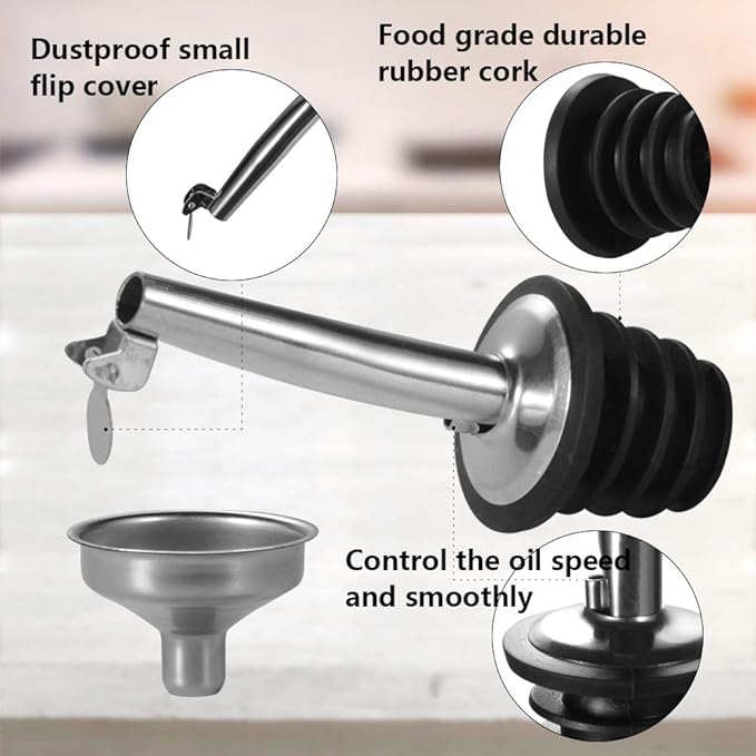 WERTIOO 17 OZ Olive Oil Dispenser Bottle, 4 Pack Glass Oil and Vinegar Dispenser Set Container with 6 pcs Stainless Steel Pour Spouts Funnel & Pen and Tag for Kitchen