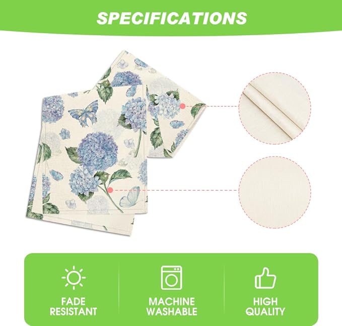 Artoid Mode Hydrangea Butterfly Summer Table Runner, Seasonal Spring Holiday Kitchen Dining Table Decoration for Home Party Indoor 13x36 Inch