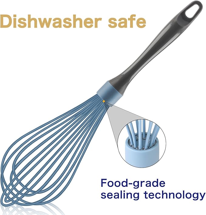 OYV Blue Silicone Whisk, Professional Plastic Whisks for Cooking Non-Scratch, Stainless Steel & Heat Resistant Rubber Wisk, Dishwasher Safe Whisk, 12-Inch