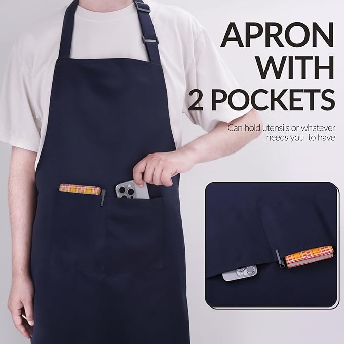Large Chef Apron for Men and Women, Cooking Kitchen Aprons with 2 Large Pockets Water Oil Resistant