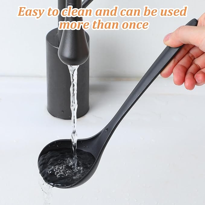 JIEYAO 60 Pack 9 Inch Plastic Ladle Spoons, Long Handle Black Serving Spoons Disposable Soup Ladle Serving Utensils for Sauce Chili Salad Catering Buffet Party Restaurant