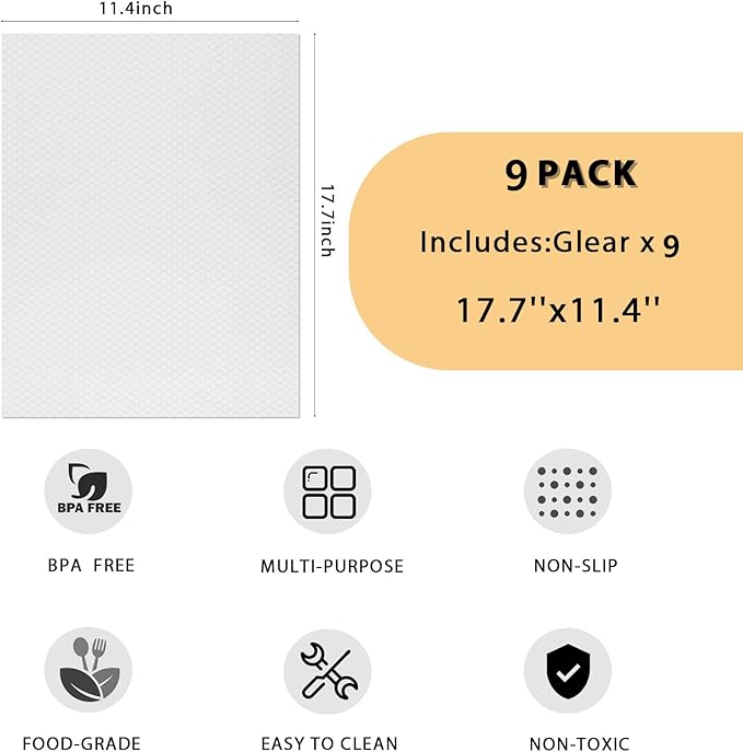 9 Pack Washable Waterproof Fridge Liners and Drawer Mats, Refrigerator Shelving Pads in White
