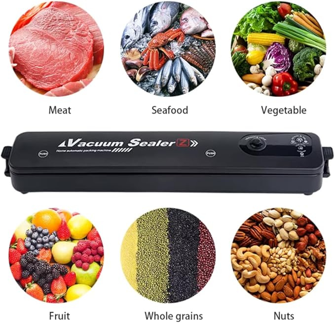 Powerful Food Vacuum Sealer Machine – Compact Design, Automatic Operation, Ultra Quiet & Fast 15 Sec Seal, r, Includes 10 Vacuum Bags – Black Food Sealing System for All Types