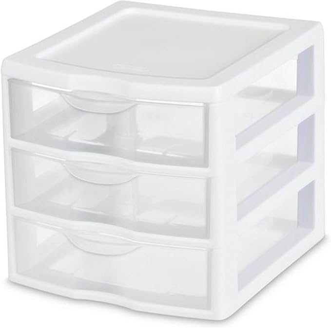 Sterilite 18-Pack ClearView 3-Drawer Cart, Small Plastic Storage Organizer Drawers, White - Organizing Drawer Containers for Bathroom, Closet, Kitchen, and Bedroom