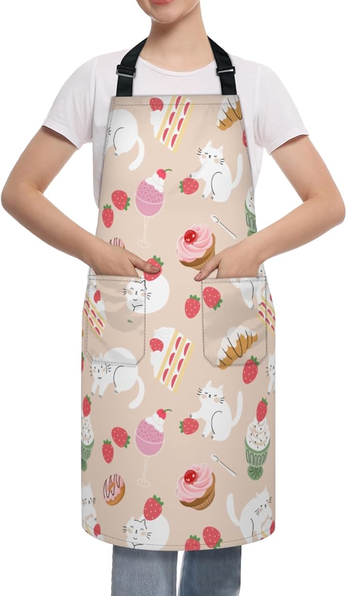 Apron with Pockets for Woman - Adjustable Kitchen Cooking Apron Chef Apron for Grilling BBQ Baking