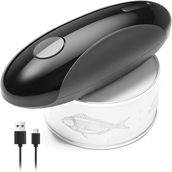 Rechargeable Electric Can Opener for Seniors with Arthritis, Handsfree Automatic Can Opener Electric with Smooth Edge, Magnet Lid Lifter, Fits Almost Can Sizes, Can Opener for Kitchen (Black & Grey)
