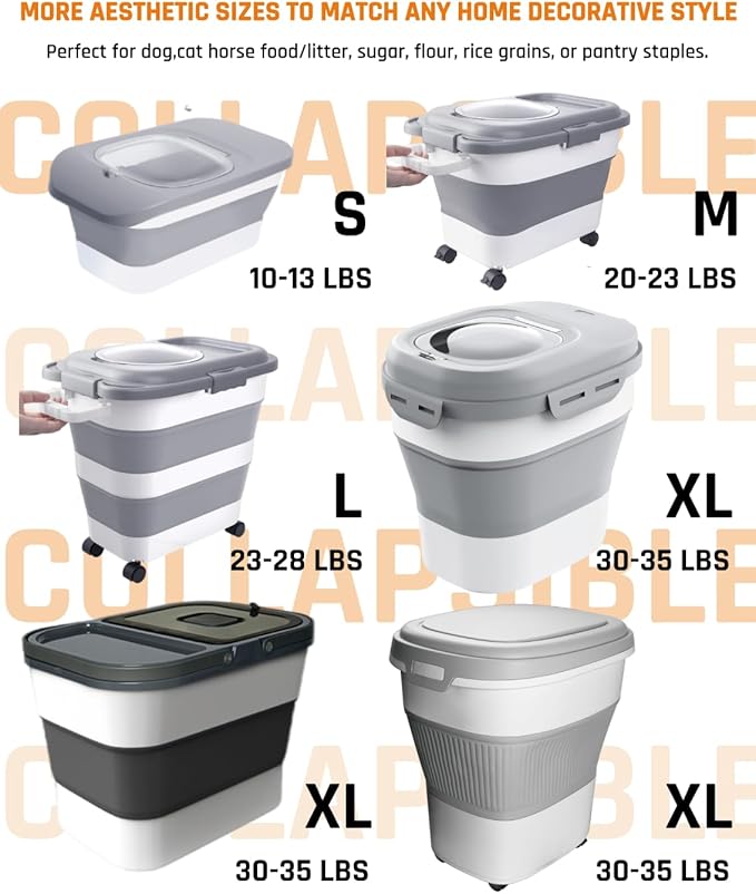 HOYTAMDAR 35lbs Dog Food Storage Container, Collapsible Dog Food Container, Wheels, Handle, Airtight Pet Food Storage Container, Scoop, 2L Small Dry Food Pail For Dog Cat Bird Food