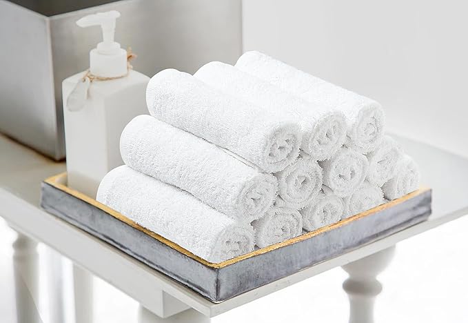 Avalon Towels Cotton Washcloths 24-Pack – 12 x 12 Inch White Super Soft & Absorbent Ring-Spun Cotton Wash Cloths for Face, Bath, Spa, Gym, Hotel & Cleaning
