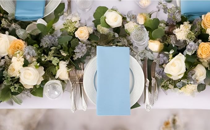 Solid Color Cotton Blended Dinner Cloth Napkins - Set of 12 (17 x 17 inches) - for Events & Home Use (Sky Blue)