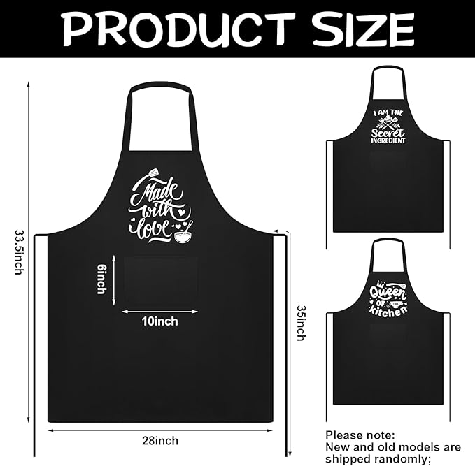 Jeyiour 3 Pack Funny Cooking Aprons Women Oil-proof Kitchen Aprons with Pockets for Home Chef BBQ Birthday Thanksgiving Gift(Black)