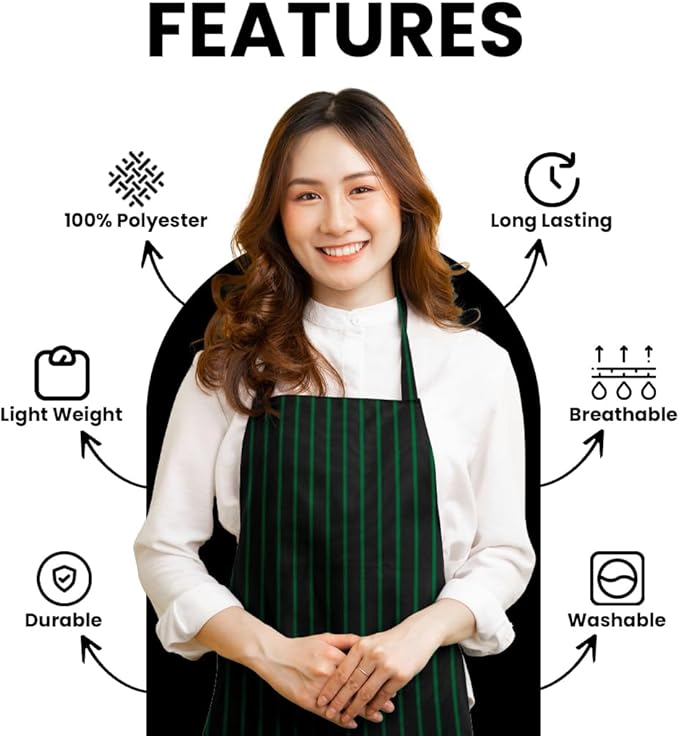 Avalon Kitchen Aprons for Men - 100% Polyester Chef Apron Women with Extra Long Ties - Cooking Aprons for Women & Mens Apron