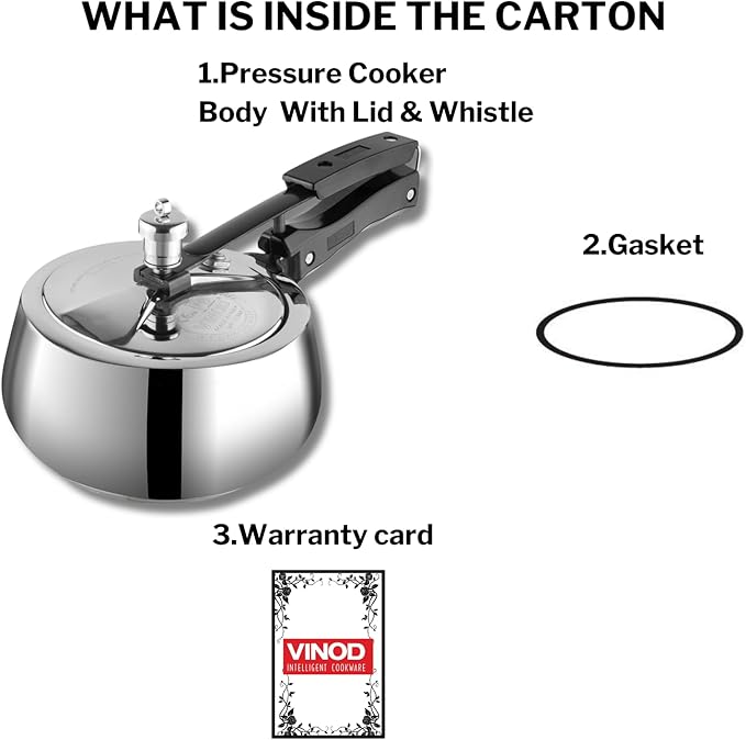 Vinod Europa Stainless Steel Inner Lid Pressure Cooker - 3 Litre | Handi Shape | Sandwich Bottom Cooker | Induction and Gas Base | ISI and CE certified
