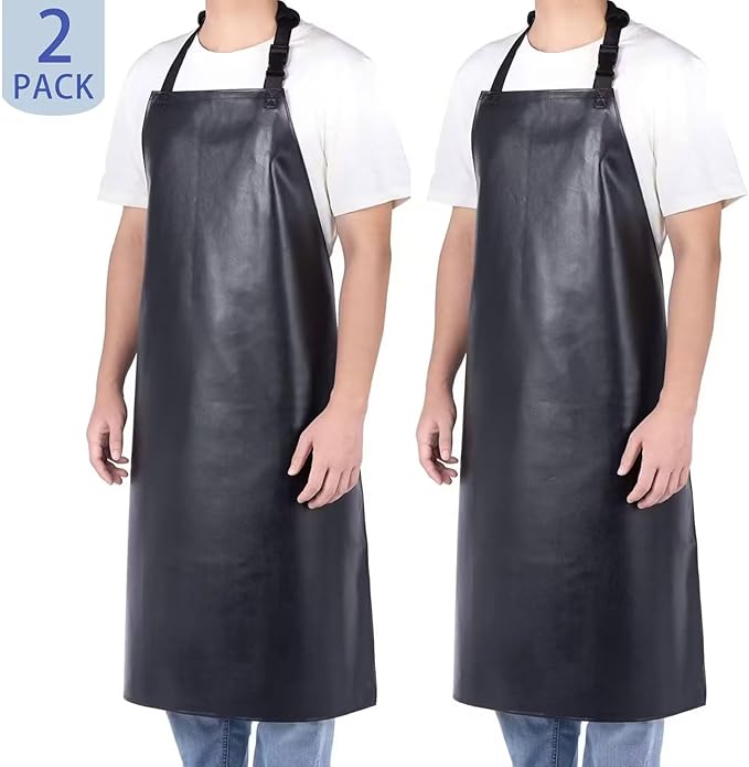 Homsolver 2 Pack Waterproof Rubber Aprons, Heavy Duty Butcher for Men, Chemical Vinyl Plastic Aprons for Dishwashing
