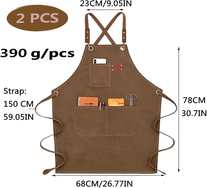 Aprons For Women Men With Pockets 2 Pcs,Kitchen Waterproof Hair Stylist Linen Bbq Tool Canvas For Adults Apron