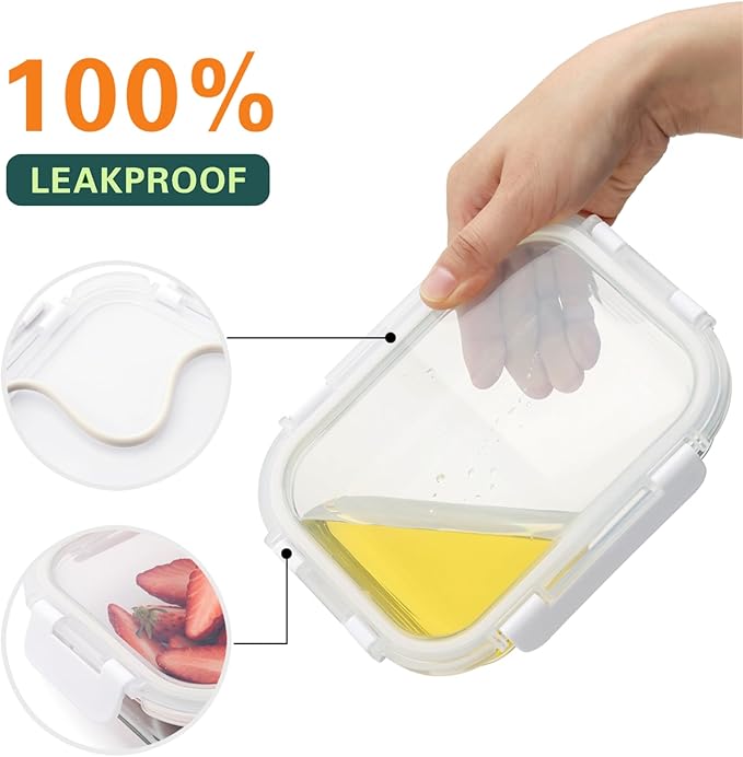 Cuiselect 10 Pack 22 Oz Glass Meal Prep Containers with Lids, Reusable Glass Food Storage Containers with Lids, Leak Proof, Microwave, Oven, Freezer and Dishwasher Safe (White)