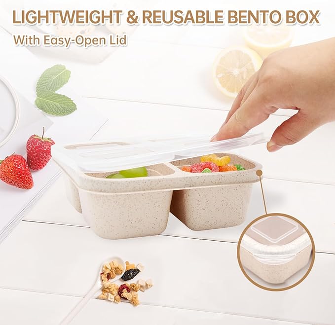 4 Pack Bento Lunch Box，4 Compartment Snack Containers，Divided Bento Snack Box，Meal Prep Containers Kids/Toddle/Adults,Food Storage Containers for School, Work and Travel