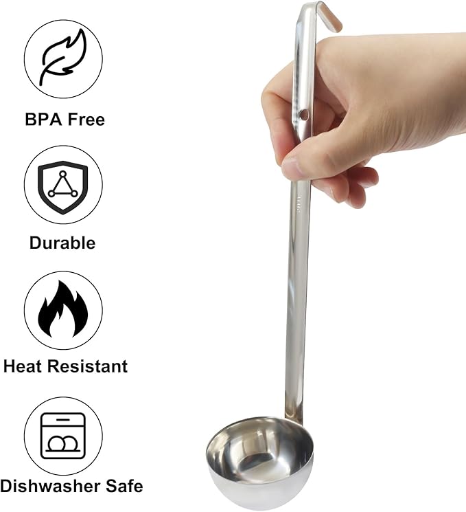 5 Oz Stainless Steel Ladle, 3 Pcs Sturdy Soup Ladle, 11.8" Long Handle Length for Stirring, Portioning and Serving Soup and Stew in Restaurants and Home (3.43" Bowl Diameter）