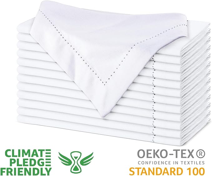 Urban Villa Cloth Napkins Hemstitch Solid White 100% Cotton Absorbent Dinner Napkins (Set of 6) 20x20 Inches Soft Durable Washable Reusable Ideal for Everyday Use Wedding Parties Cloth Dinner Napkins