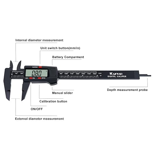 Kynup Digital Caliper, Caliper Measuring Tool with LCD Screen, Electronic Micrometer Caliper with Auto-Off Feature, Inch and Millimeter Conversion(0-6")