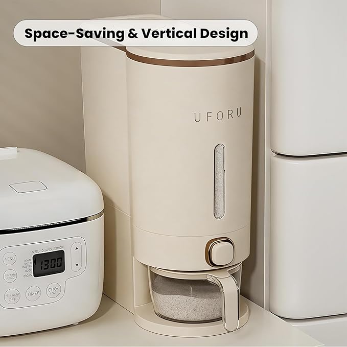 Rice Dispenser, Rice Storage Container with Measuring Cup for Kitchen Pantry Household, Cereal Dry Food Storage Containers Airtight, Sealed Moisture Proof (Brown 22 Lbs)