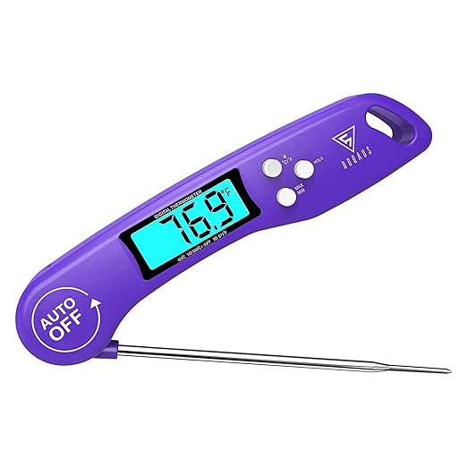 DOQAUS Digital Meat Thermometer, Instant Read Food Thermometer for Cooking with Backlit & Auto-Rotating Display, 4.6” Probe for Grilling, Baking, and Perfect BBQ - Purple