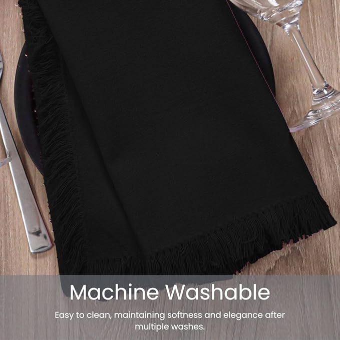 Cloth Dinner Napkins 100% Cotton Set of 6 - Soft Durable Reusable Napkins - Perfect for Dining Weddings Parties Holidays Christmas and Everyday Use - Large 20x20 Inch Cloth Napkins Black