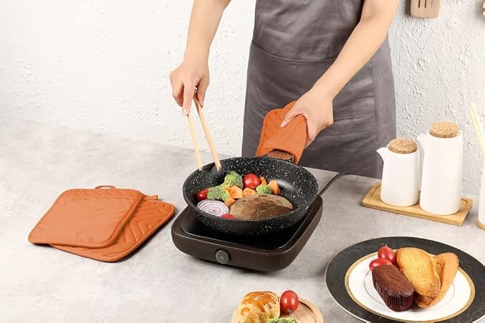 Oven Pot Holder with Pocket Cotton Heat Resistant Coaster Potholder Kitchen Hot Pad Oven Mitts for Cooking Square 7"x9"Set of 5 (Orange)