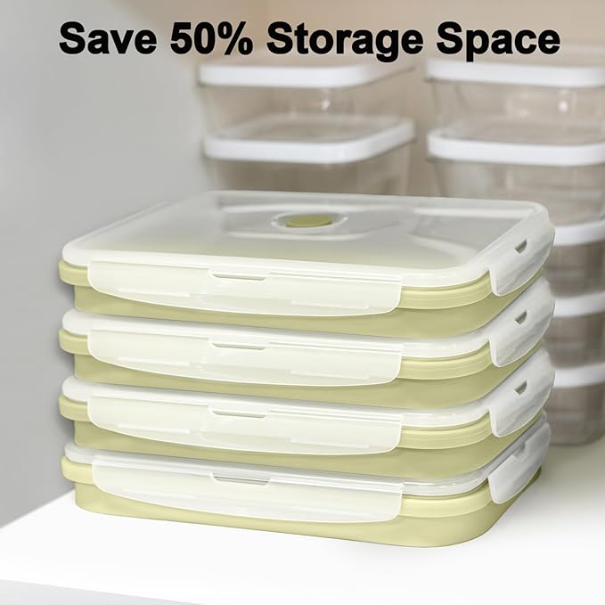 Silicone Food Storage Containers with Lids, 4 Pack Set 40.5oz/1200ml Collapsible Meal Prep Lunch Containers with Airtight Lid & Ven, Microwave, Dishwasher Safe