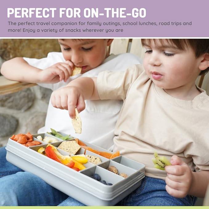 melii Snackle Box |12-Compartment Snack Container with Removable Dividers, BPA-Free Food Storage for Travel, School & On-the-Go Snacks, Kids & Family Organizer (Grey)