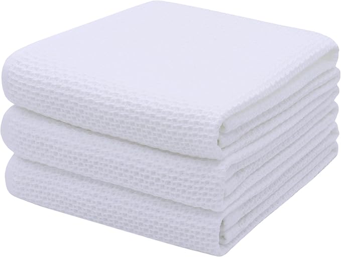 Mia'sDream Kitchen Towels Set, Cotton Dish Towels for Kitchen Washing Dishes, Soft and Absorbent Kitchen Hand Towels Tea Towels, 13inch x 28inch 3 Pack (White)