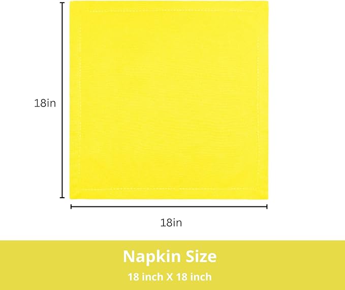 PurpleEssences Set of 12 Hemstitch Cloth Dinner Napkins 100% Cotton - Soft Durable Washable - Ideal for Wedding Spring Easter Summer - Perfect Everyday Use Table Linen 18x18 - Yellow