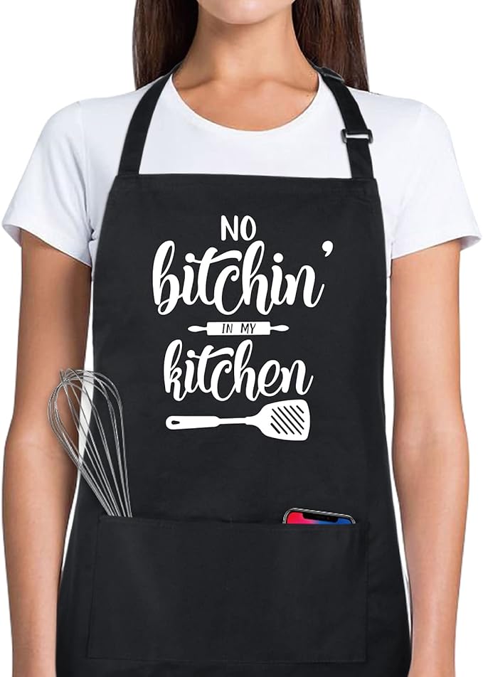 Xornis 100% Cotton Funny Apron with 2 Pockets for Men Women BBQ Grilling Adjustable Bib Black Aprons Gifts Cooking Kitchen