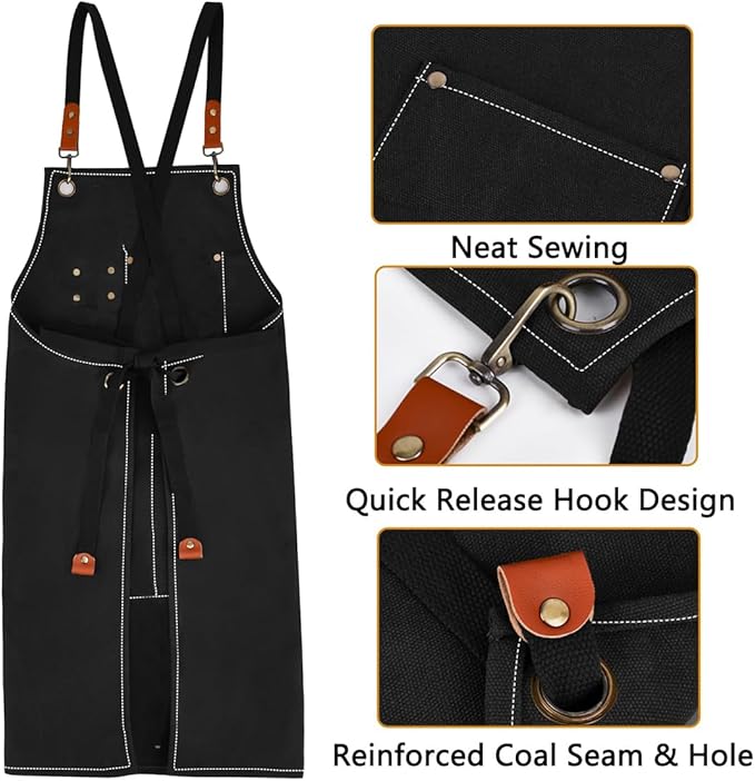 Aprons For Women Men With Pockets 2 Pcs,Kitchen Waterproof Hair Stylist Linen Bbq Tool Canvas For Adults Apron