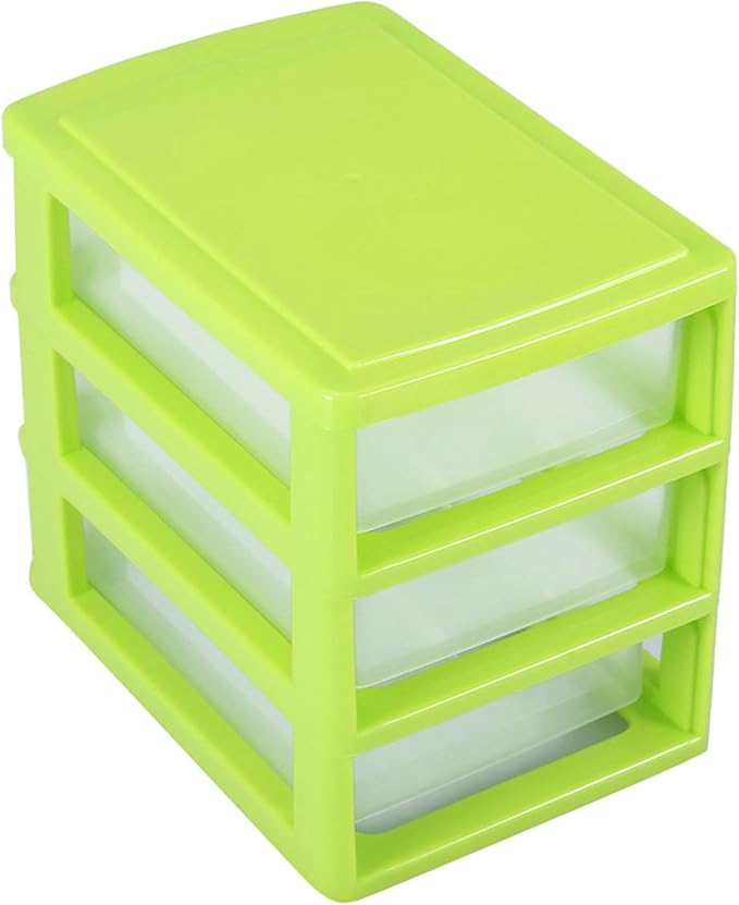 3 Tier Plastic Drawer Organizer with Adjustable Dividers, Compact Detachable Storage Box for Jewelry Makeup Accessories, Multi Purpose Home Office Bathroom Organization (3 Layers of Green)