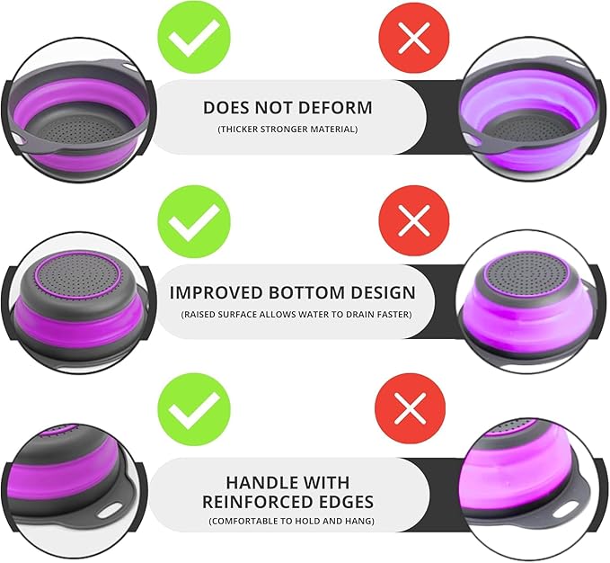 Purple Foldable Food Strainer for Kitchen - Small Collapsible Colander for Spaghetti and Pasta Multifunctional Silicone Strainer for Camping