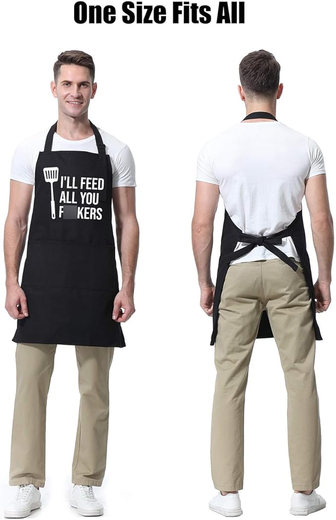 Miracu Funny Cooking Aprons for Men Women, Funny Dad Gifts for Mens Father, Mom - Mothers, Fathers Day, Birthday Gifts for Daddy Step Brother Boyfriend Husband, Cool BBQ Grilling Kitchen Chef Apron