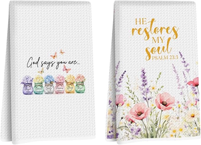 2 Pcs Christian Floral Kitchen Towels, Absorbent Soft Microfiber Towel for Bathroom Kitchen, Flower Hand Towels, Tea Towel Dish Cloth, Christmas Christian Gifts for Women Friend