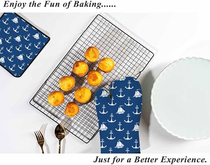 Ship Anchor Oven Mitts and Pot Holders Sets Sailing Vessel Sea Travel Heat Resistant 3pcs for Cooking Baking BBQ