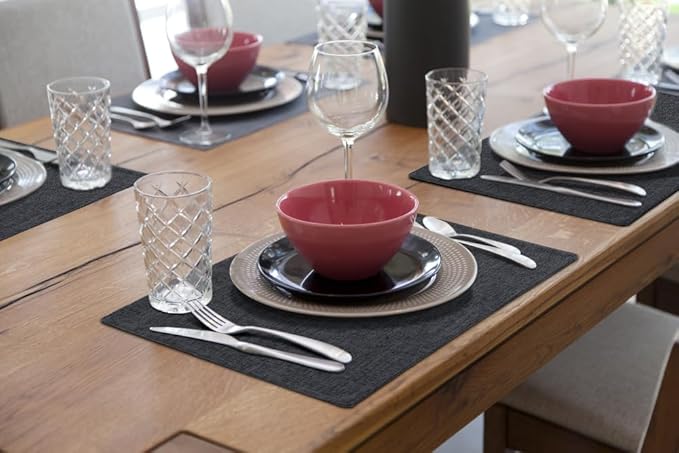 homing Cotton Linen Placemats Set of 6, Cloth Washable Farmhouse Dining Table Mats for Indoors & Outdoors, Easy to Clean, Charcoal, 13 x 19 Inch