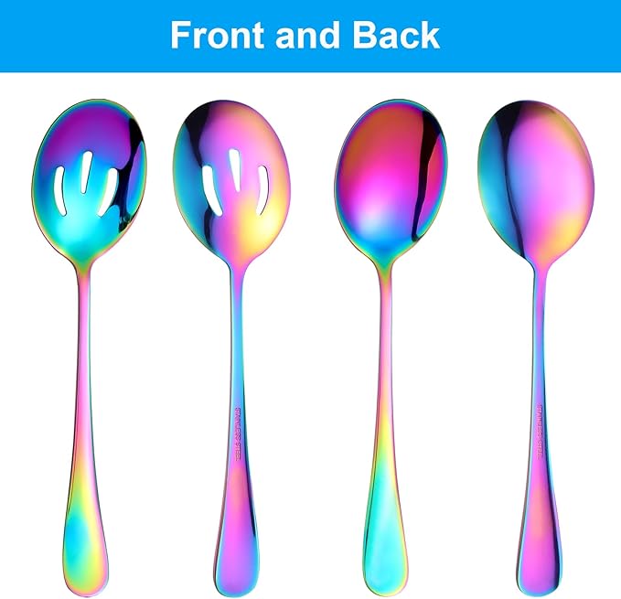 6-Piece Serving Set, 8.7-Inch Stainless Steel Buffet Spoons, Large Utensils for Kitchen, Colorful