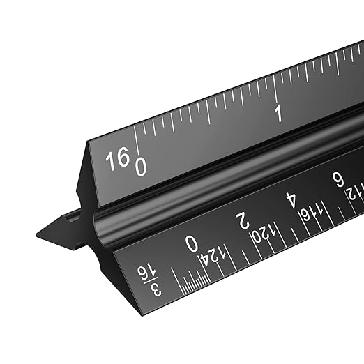 Rena Chris Architectural Scale Ruler: 12" Imperial Aluminum Alloy Metal Architecture Measuring Tools, Engineering Drafting Construction Drawing Blueprints Triangular Architect Scaling Rulers 12 Inches