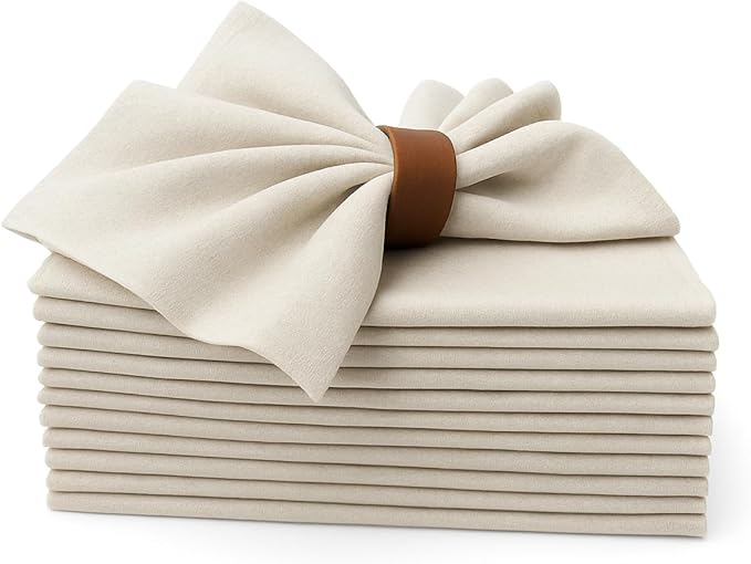 Marubhumi Cotton Cloth Dinner Napkins Set of 12, 18x18 Natural Premium Quality Mitered Corners Cotton Blend Wedding and Cocktail Napkins, Machine Washable (Cream)