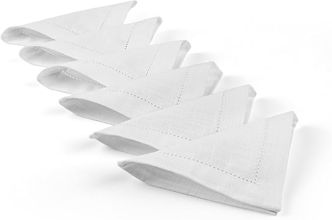 FINGERCRAFT Cocktail Napkins 6 x 6 Inch Premium Quality Cotton, Generous Hemstitch and Mitered Corner Set of 12 Coaster Cloth White