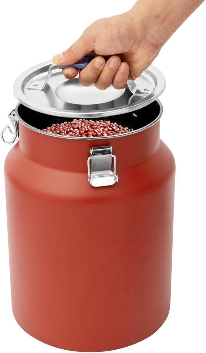 12L/3.17Gal Stainless Steel Airtight Canister Red Round Food Storage Canisters with Airtight Lid&Locking Clamp Rice Cereal Grain Canisters Container Bucket for Rice Milk Jug Coffee Bean Storage